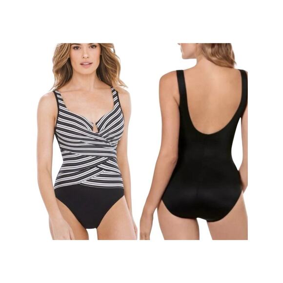 Miraclesuit Other - MIRACLESUIT Mayan Stripe Escape One Piece Swimsuit Black White Slimming Size 18